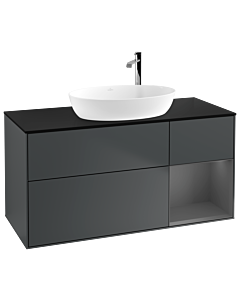Villeroy und Boch Finion Waschtischunterschrank F952GKHG 120cm, Abdeckplatte black matt, Regale Anthracite matt lacquer, Midnight Blue Matt Lacquer