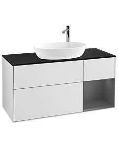 Villeroy und Boch Finion Waschtischunterschrank F952GKMT 120cm, Abdeckplatte black matt, Regale Anthracite matt lacquer, White matt lacquer