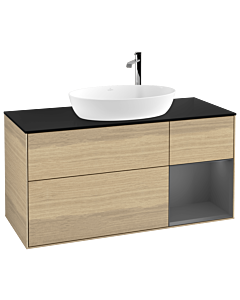 Villeroy und Boch Finion Waschtischunterschrank F952GKPC 120cm, Abdeckplatte black matt, Regale Anthracite matt lacquer, Oak Veneer