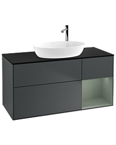 Villeroy und Boch Finion Waschtischunterschrank F952GMHG 120cm, Abdeckplatte black matt, Regale Olive matt lacquer, Midnight Blue Matt Lacquer