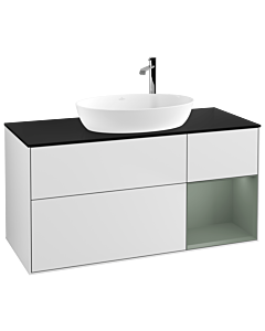 Villeroy und Boch Finion Waschtischunterschrank F952GMMT 120cm, Abdeckplatte black matt, Regale Olive matt lacquer, White matt lacquer