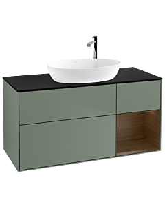 Villeroy und Boch Finion Waschtischunterschrank F952GNGM 120cm, Abdeckplatte black matt, Regale Walnut Veneer, Olive Matt Lacquer