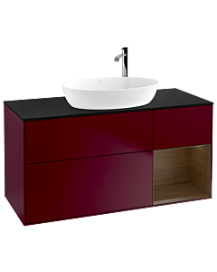 Villeroy und Boch Finion Waschtischunterschrank F952GNHB 120cm, Abdeckplatte black matt, Regale Walnut Veneer, Peony Matt