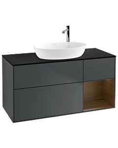 Villeroy und Boch Finion Waschtischunterschrank F952GNHG 120cm, Abdeckplatte black matt, Regale Walnut Veneer, Midnight Blue Matt Lacquer