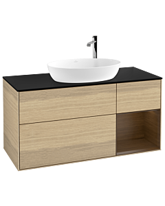 Villeroy und Boch Finion Waschtischunterschrank F952GNPC 120cm, Abdeckplatte black matt, Regale Walnut Veneer, Oak Veneer