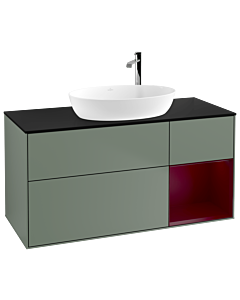 Villeroy und Boch Finion F952HBGM 120cm, plaque de finition noir mat, étagères Peony laqué mat, Olive Matt Lacquer