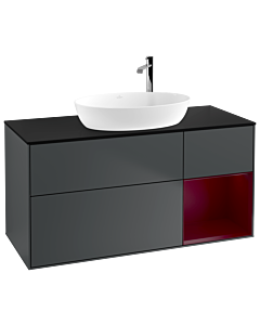 Villeroy und Boch Finion Waschtischunterschrank F952HBHG 120cm, Abdeckplatte black matt, Regale Peony matt lacquer, Midnight Blue Matt Lacquer