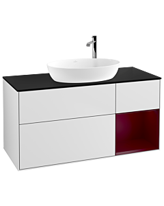 Villeroy und Boch Finion Villeroy und Boch F952HBMT 120cm, plaque de finition noir mat, étagères Peony laqué mat, blanc laqué mat