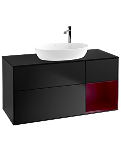 Villeroy und Boch Finion Villeroy und Boch F952HBPD 120cm, plaque de finition noir mat, étagères Peony laqué mat, laqué noir mat