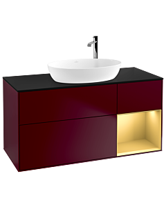 Villeroy und Boch Finion Waschtischunterschrank F952HFHB 120cm, Abdeckplatte black matt, Regale Gold matt lacquer, Peony Matt