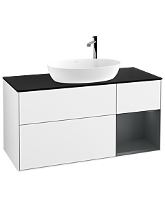 Villeroy und Boch Finion Villeroy und Boch F952HGGF 120cm, plaque de recouvrement noir mat, étagères laqué mat minuit, laqué blanc brillant