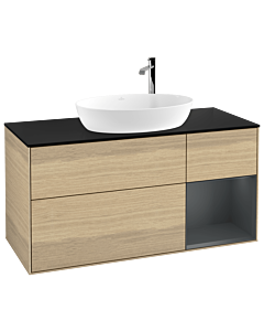Villeroy und Boch Finion Waschtischunterschrank F952HGPC 120cm, Abdeckplatte black matt, Regale Midnight matt lacquer, Oak Veneer