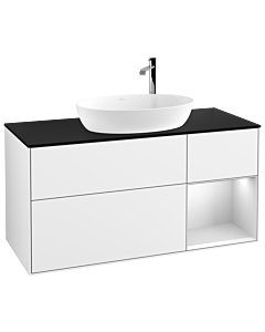 Villeroy und Boch Finion Waschtischunterschrank F952MTGF 120cm, Abdeckplatte black matt, Regale White matt lacquer, Glossy white lacquer