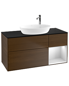 Villeroy und Boch Finion Villeroy und Boch F952MTGN 120cm, plaque de finition noir mat, étagères laqué blanc mat, placage noyer