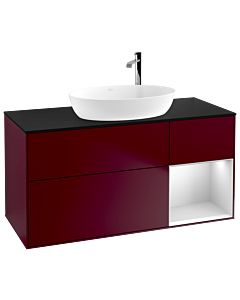 Villeroy und Boch Finion Waschtischunterschrank F952MTHB 120cm, Abdeckplatte black matt, Regale White matt lacquer, Peony Matt