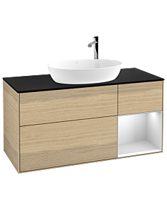 Villeroy und Boch Finion Waschtischunterschrank F952MTPC 120cm, Abdeckplatte black matt, Regale White matt lacquer, Oak Veneer