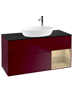 Villeroy und Boch Finion Waschtischunterschrank F952PCHB 120cm, Abdeckplatte black matt, Regale Oak Veneer, Peony Matt