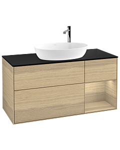 Villeroy und Boch Finion Waschtischunterschrank F952PCPC 120cm, Abdeckplatte black matt, Regale Oak Veneer, Oak Veneer