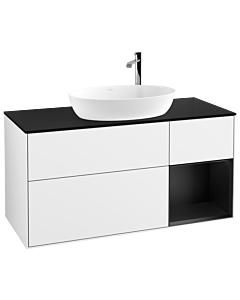 Villeroy und Boch Finion Villeroy und Boch F952PDGF 120cm, plaque de recouvrement noir mat, étagères laqué noir mat, laqué blanc brillant