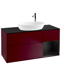 Villeroy und Boch Finion Villeroy und Boch F952PDHB 120cm, plaque de recouvrement noire mate, étagères en laque noire mate, Peony Matt