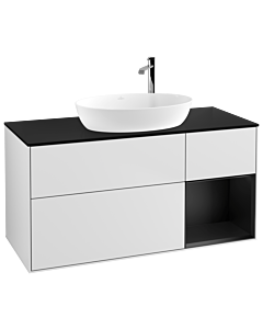 Villeroy und Boch Finion Villeroy und Boch F952PDMT 120cm, plaque de recouvrement noir mat, étagères laqué noir mat, laqué blanc mat