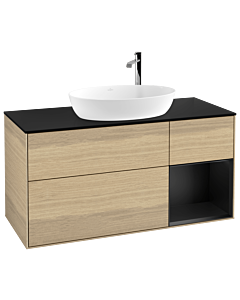 Villeroy und Boch Finion F952PDPC 120cm, plaque de recouvrement noire mate, étagères laquées noir mat, Oak Veneer