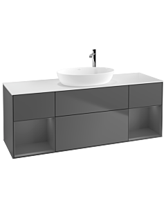 Villeroy und Boch Finion Waschtischunterschrank F981GKGK 160cm, Abdeckplatte white matt, Regale Anthracite matt lacquer, Anthracite matt