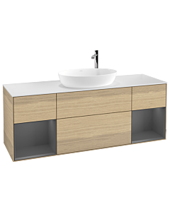 Villeroy und Boch Finion Villeroy und Boch F981GKPC 160cm, plaque de recouvrement blanc mat, étagères laqué mat anthracite, Oak Veneer