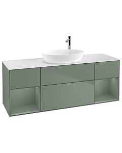 Villeroy und Boch Finion Villeroy und Boch F981GMGM 160cm, plaque de recouvrement blanc mat, étagères laqué olive mat, Olive Matt Lacquer