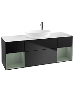 Villeroy und Boch Finion Villeroy und Boch F981GMPD 160cm, plaque de finition blanc mat, étagères laqué olive mat, laqué noir mat