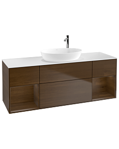 Villeroy und Boch Finion Waschtischunterschrank F981GNGN 160cm, Abdeckplatte white matt, Regale Walnut Veneer, Walnut veneer