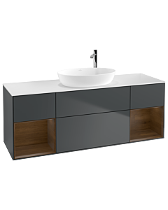 Villeroy und Boch Finion Villeroy und Boch F981GNHG 160cm, plaque de recouvrement blanc mat, étagères Walnut Veneer , Midnight Blue Matt Lacquer