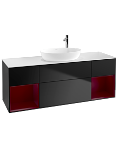 Villeroy und Boch Finion Villeroy und Boch F981HBPD 160cm, plaque de finition blanc mat, étagères Peony laqué mat, laqué noir mat