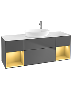 Villeroy und Boch Finion Villeroy und Boch F981HFGK 160cm, plaque de recouvrement blanc mat, étagères laqué or mat, anthracite mat