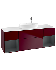 Villeroy und Boch Finion Waschtischunterschrank F981HGHB 160cm, Abdeckplatte white matt, Regale Midnight matt lacquer, Peony Matt