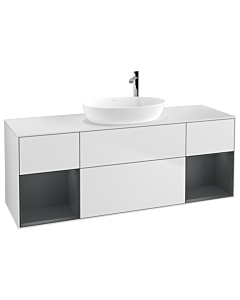 Villeroy und Boch Finion Waschtischunterschrank F981HGMT 160cm, Abdeckplatte white matt, Regale Midnight matt lacquer, White matt lacquer