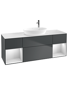Villeroy und Boch Finion Waschtischunterschrank F981MTHG 160cm, Abdeckplatte white matt, Regale White matt lacquer, Midnight Blue Matt Lacquer