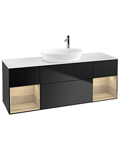 Villeroy und Boch Finion Waschtischunterschrank F981PCPD 160cm, Abdeckplatte white matt, Regale Oak Veneer, Black matt lacquer