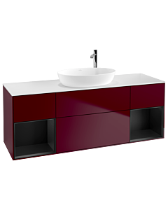 Villeroy und Boch Finion Villeroy und Boch F981PDHB 160cm, plaque de recouvrement blanc mat, étagères laqué noir mat, Peony Matt