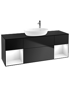 Villeroy und Boch Finion Waschtischunterschrank F982GFPD 160cm, Abdeckplatte black matt, Regale Glossy white lacquer, Black matt lacquer