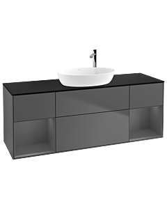 Villeroy und Boch Finion Waschtischunterschrank F982GKGK 160cm, Abdeckplatte black matt, Regale Anthracite matt lacquer, Anthracite matt
