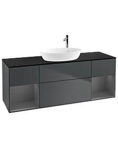 Villeroy und Boch Finion Waschtischunterschrank F982GKHG 160cm, Abdeckplatte black matt, Regale Anthracite matt lacquer, Midnight Blue Matt Lacquer