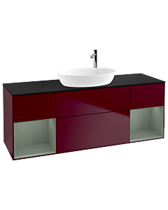Villeroy und Boch Finion Waschtischunterschrank F982GMHB 160cm, Abdeckplatte black matt, Regale Olive matt lacquer, Peony Matt