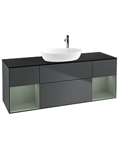 Villeroy und Boch Finion Waschtischunterschrank F982GMHG 160cm, Abdeckplatte black matt, Regale Olive matt lacquer, Midnight Blue Matt Lacquer