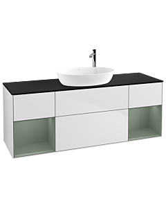 Villeroy und Boch Finion Waschtischunterschrank F982GMMT 160cm, Abdeckplatte black matt, Regale Olive matt lacquer, White matt lacquer