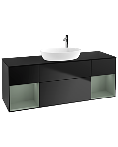 Villeroy und Boch Finion Waschtischunterschrank F982GMPD 160cm, Abdeckplatte black matt, Regale Olive matt lacquer, Black matt lacquer