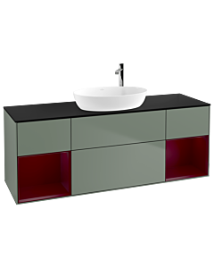 Villeroy und Boch Finion Waschtischunterschrank F982HBGM 160cm, Abdeckplatte black matt, Regale Peony matt lacquer, Olive Matt Lacquer