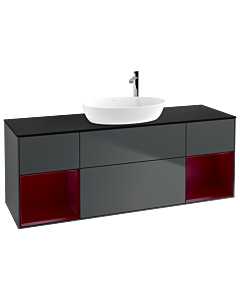 Villeroy und Boch Finion Waschtischunterschrank F982HBHG 160cm, Abdeckplatte black matt, Regale Peony matt lacquer, Midnight Blue Matt Lacquer