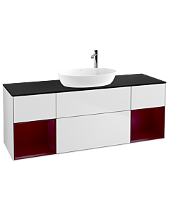 Villeroy und Boch Finion Waschtischunterschrank F982HBMT 160cm, Abdeckplatte black matt, Regale Peony matt lacquer, White matt lacquer