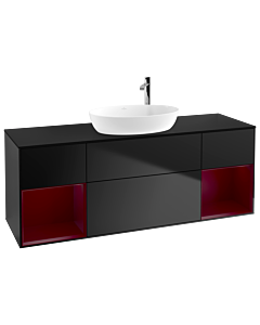 Villeroy und Boch Finion Waschtischunterschrank F982HBPD 160cm, Abdeckplatte black matt, Regale Peony matt lacquer, Black matt lacquer